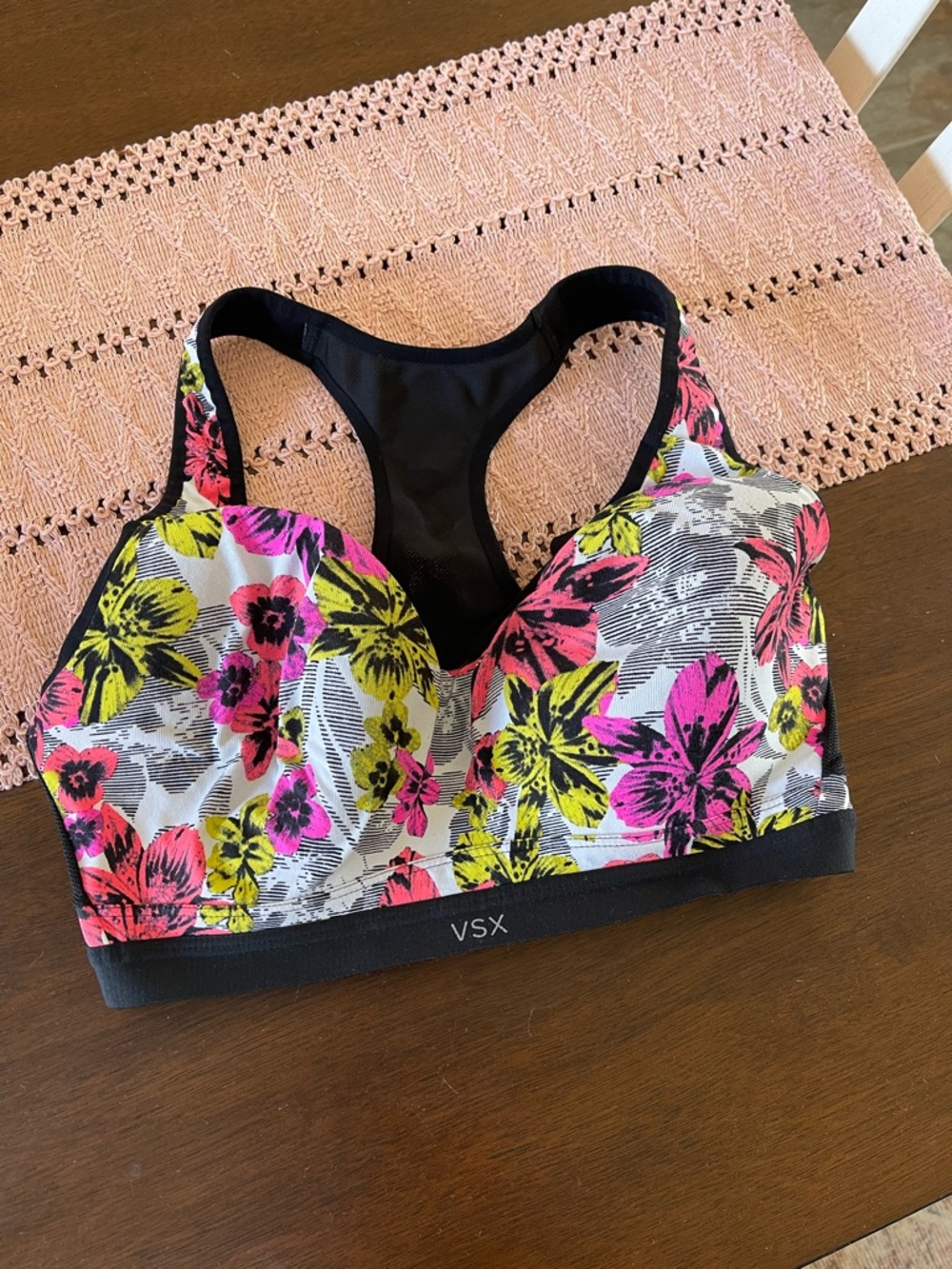 VSX Floral Racerback Sports Bra in Pink, Yellow and Black